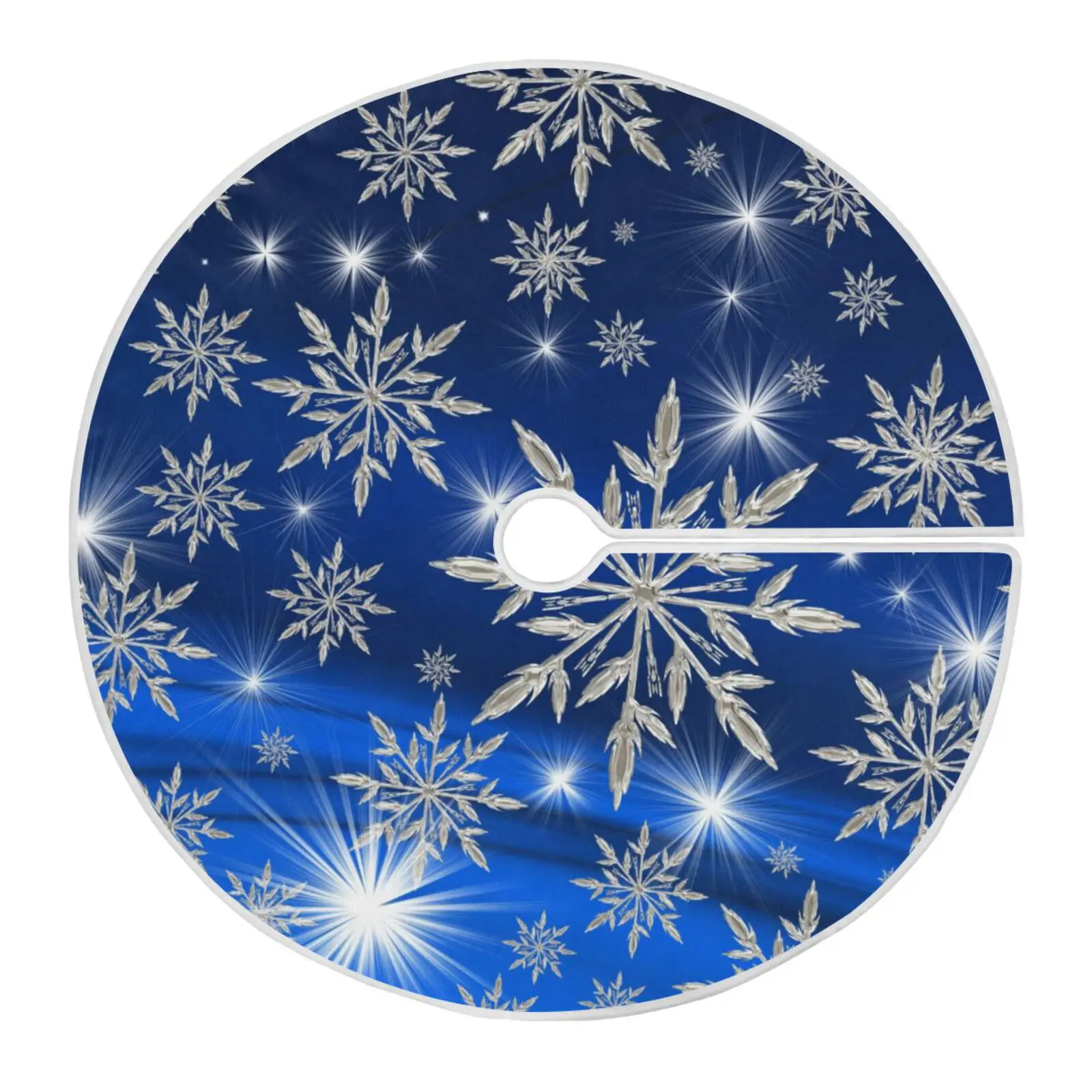 

Winter Blue Snowflakes Christmas Tree Skirt Large Round Seasonal Tree Mat Holiday Party Supplies Xmas Ornaments Home Decoration