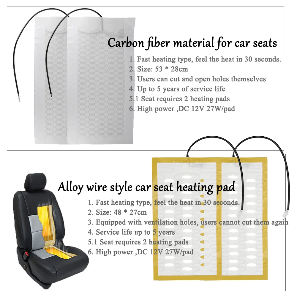 Universal DC 12V Built-in Car Seat Heating Pads Alloy Wire Style and Carbon Fiber Material Optional Fast Heating For Auto Seats
Universal DC 12V Built-in Car Seat Heating Pads Alloy Wire Style and Carbon Fiber Material Optional Fast Heating For Auto Seats