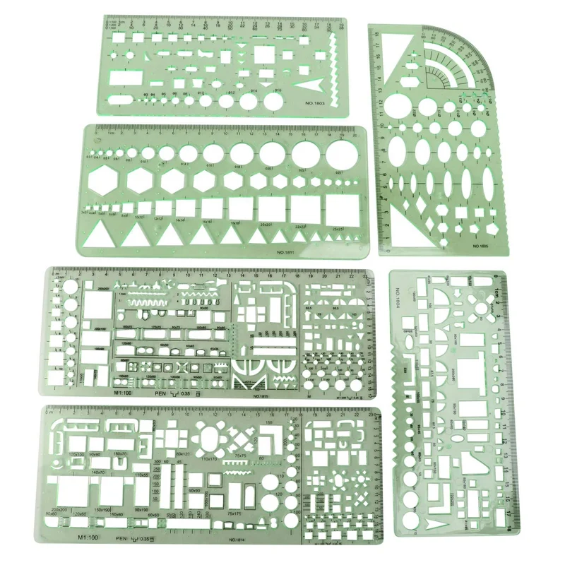 6 Pieces Plastic Measuring Templates Building Formwork Stencils Geometric Drawing Rulers For Office And School,Green
6 Pieces Plastic Measuring Templates Building Formwork Stencils Geometric Drawing Rulers For Office And School,Green