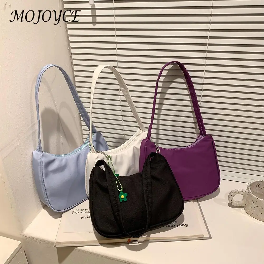 Fashion Women Purse Solid Color Nylon Underarm Bags Casual Simple Shoulder Top-handle Handbags with Flower Pendant
Fashion Women Purse Solid Color Nylon Underarm Bags Casual Simple Shoulder Top-handle Handbags with Flower Pendant