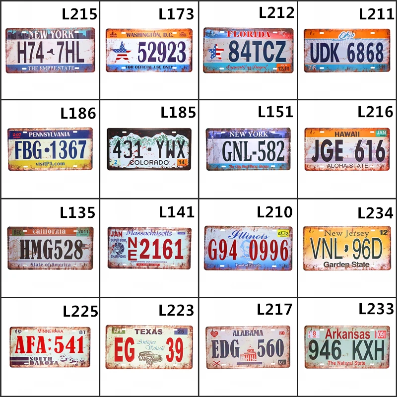 Vintage Metal Tin Signs USA Retro Car Number License Plate Plaque Poster Bar Club Wall Garage Home Wall Decor
Vintage Metal Tin Signs USA Retro Car Number License Plate Plaque Poster Bar Club Wall Garage Home Wall Decor