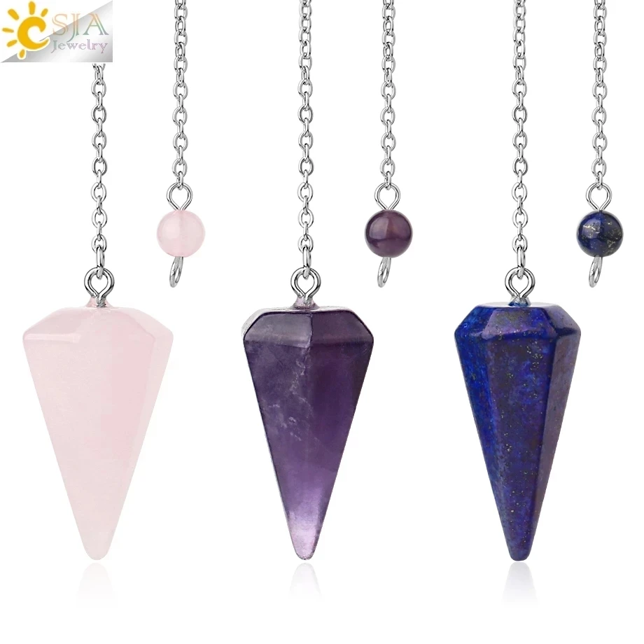 

CSJA Healing Crystal Pendulum for Divination Dowsing Pink Quartz Pendulums Natural Gem Stone Reiki Crystal Pendant Pendulos E112