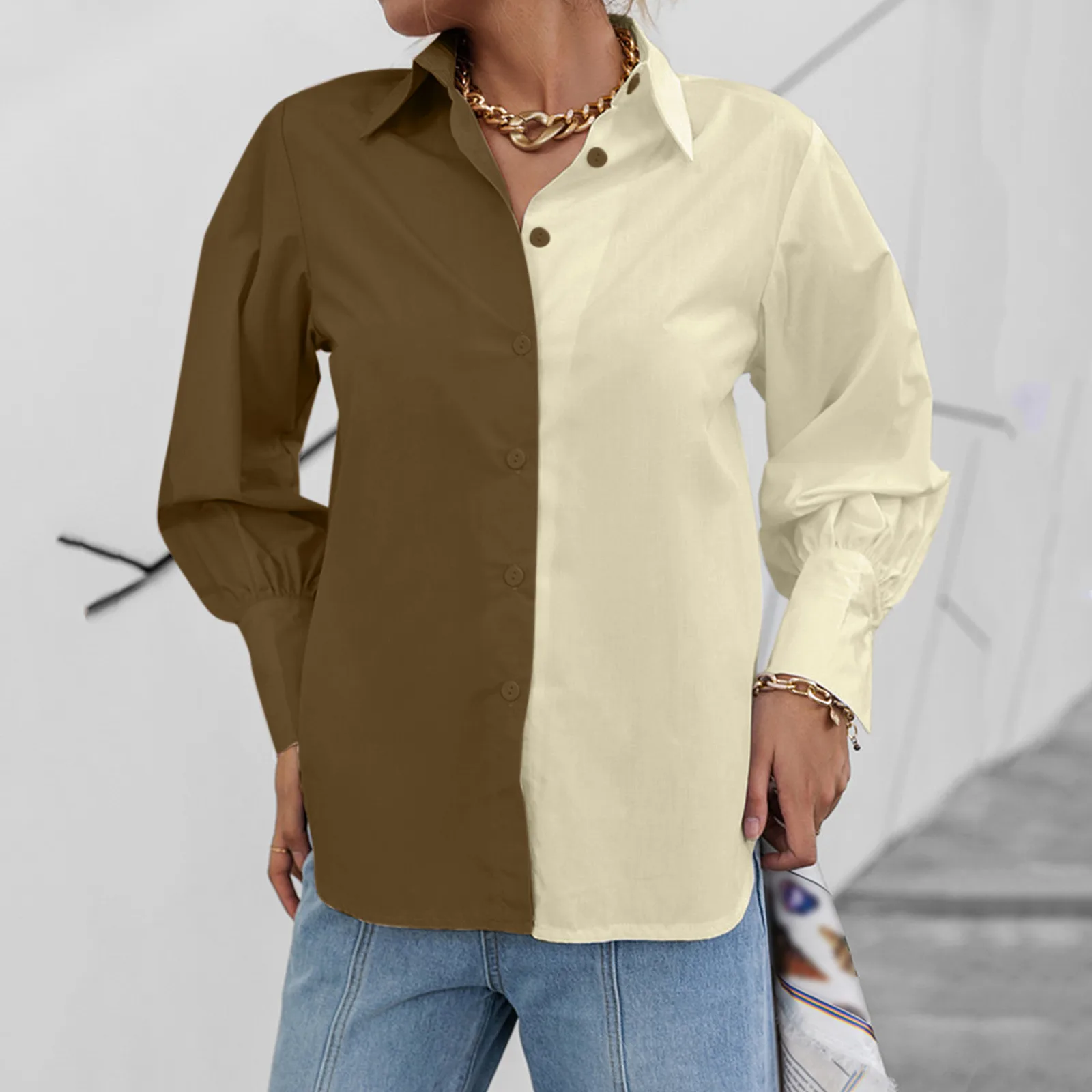 Women Long Sleeve Shirt Color Block Casual Streetwear Button Down Collar Blouse Shirts Woman Tunic
Women Long Sleeve Shirt Color Block Casual Streetwear Button Down Collar Blouse Shirts Woman Tunic