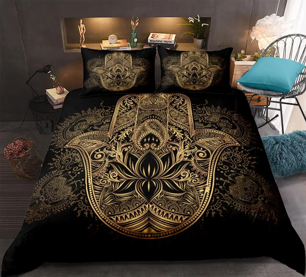 Hamsa Hand Bedding Set Boho Mandala Duvet Cover Set Black Gold Bohemia Bed Set Fatima Hand bed linen Lucky Hand Quilt Cover
Hamsa Hand Bedding Set Boho Mandala Duvet Cover Set Black Gold Bohemia Bed Set Fatima Hand bed linen Lucky Hand Quilt Cover