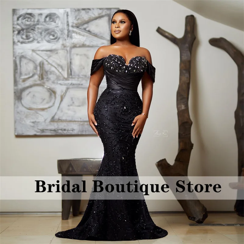 Elegant Crystal Black Mermaid Evening Dresses Off Shoulder Beading Sequins Wedding Engagement Party Gowns Prom Vestidos De Noche
Elegant Crystal Black Mermaid Evening Dresses Off Shoulder Beading Sequins Wedding Engagement Party Gowns Prom Vestidos De Noche