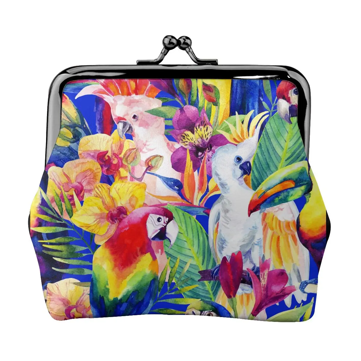 

Small Wallet Women Mini Printing Coin Purses Hasp Cash Card Handbags Clutch Money Change Bag Watercolor Parrots Tropical Flowers