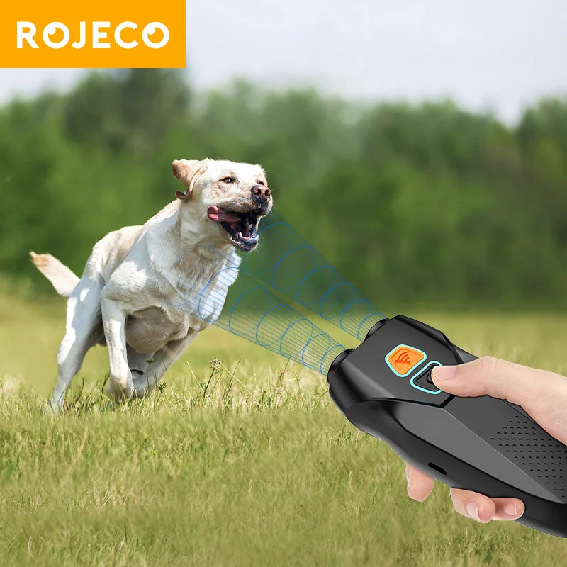 

ROJECO Ultrasonic Dog Repeller Electric Powerful Anti Barking Training Device For Dogs Pet Bark Stop Repellent With Flashlights