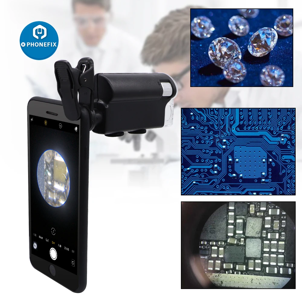 60X/100X Mobile Phone Microscope with Phone Clip Pocket Magnifying Glass LED UV Light Calligraphy Detecting Jewelry Magnifier
60X/100X Mobile Phone Microscope with Phone Clip Pocket Magnifying Glass LED UV Light Calligraphy Detecting Jewelry Magnifier