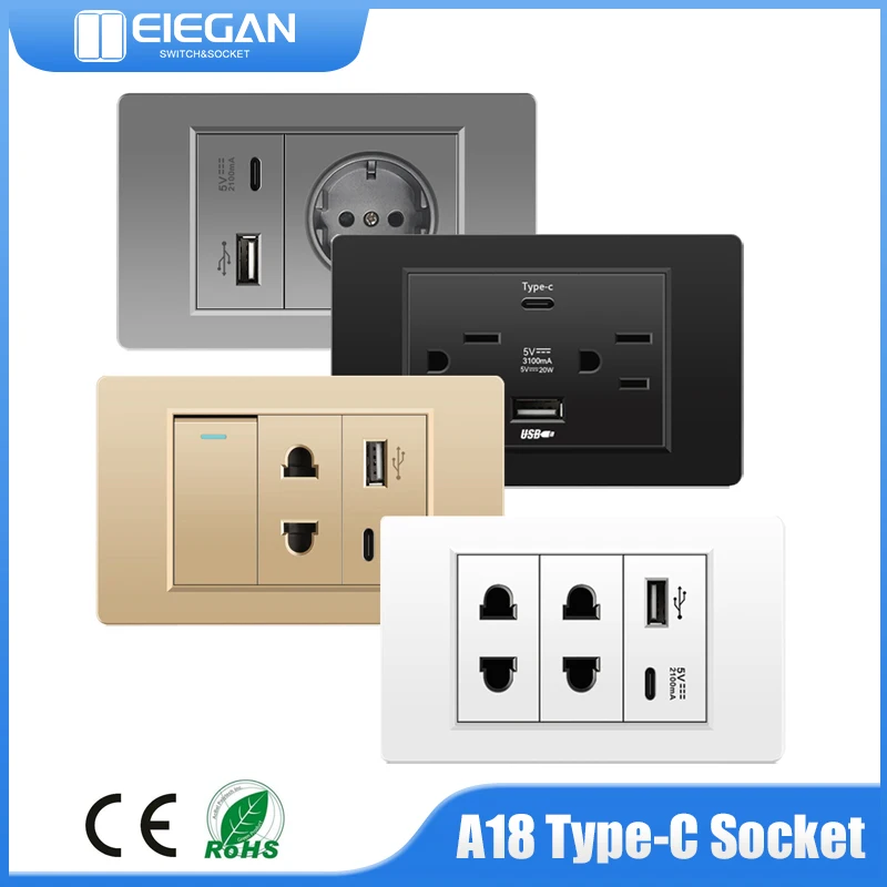 A18 118 Electrical Usb Wall Power PC Double Switch Socket with USB Type-c Charging Combination DC 5V 2.1A Charger Type C Socket
A18 118 Electrical Usb Wall Power PC Double Switch Socket with USB Type-c Charging Combination DC 5V 2.1A Charger Type C Socket