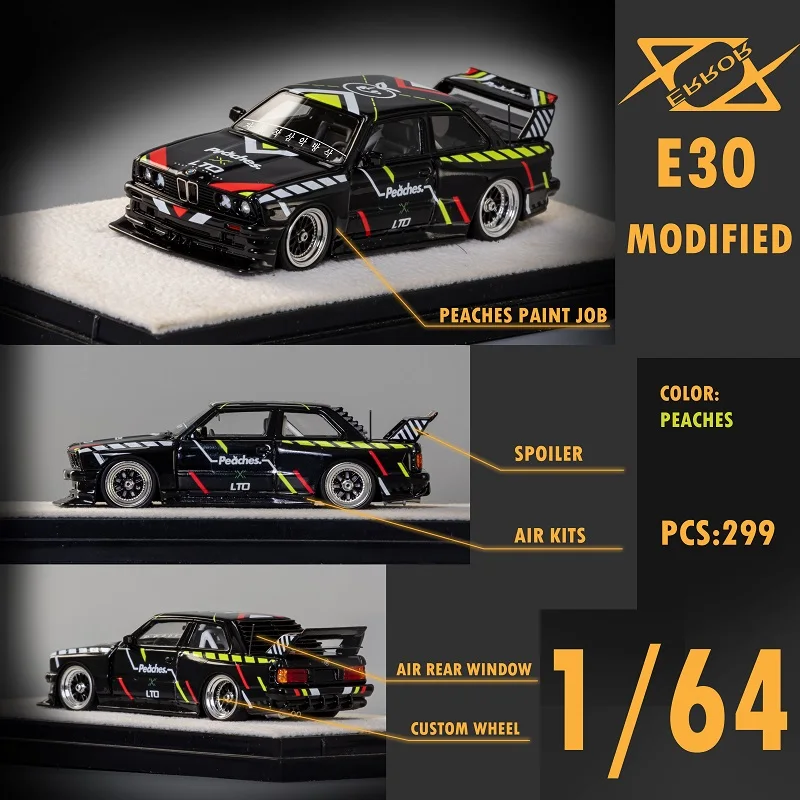 404 Error 1:64 E30 M3 Zwingfilms Widebody Peaches paint / Black Martini Model Car
404 Error 1:64 E30 M3 Zwingfilms Widebody Peaches paint / Black Martini Model Car