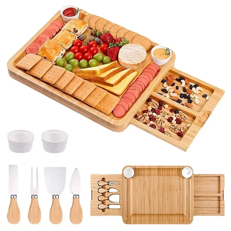 HMTX 7pcs/set 36x36cm, Wood Color Contains 1pc Cheese Board; 2pcs Dish; 4pcs Cheese Knife Suction + Box Packaging, Color Bamboo
HMTX 7pcs/set 36x36cm, Wood Color Contains 1pc Cheese Board; 2pcs Dish; 4pcs Cheese Knife Suction + Box Packaging, Color Bamboo