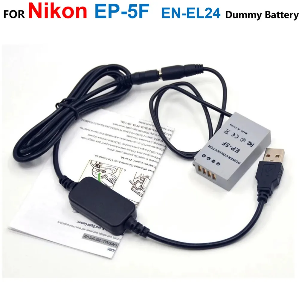 

EP-5F DC Coupler Adapter EN-EL24 Dummy Battery+EH5 Power Bank Charger Power Bank 5V USB Cable For Nikon 1 J5 1J5 Camrea