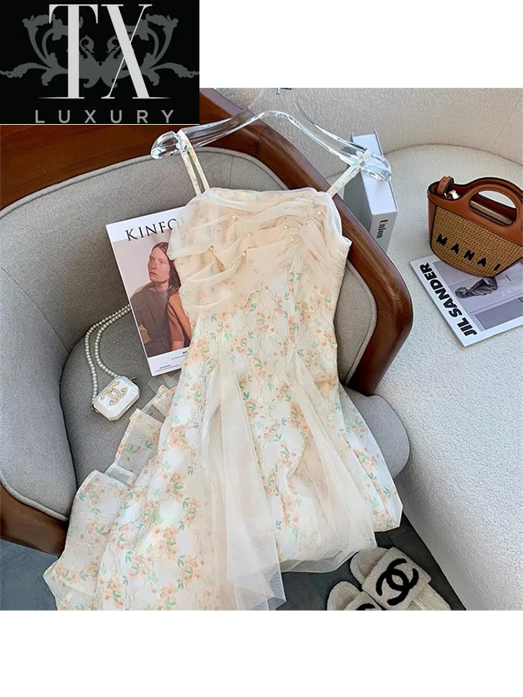 2022 Female Slash Neck Sweet Pearl Mesh Shiny Fairy Dress Women Elegant Gauze Princess Sleeveless Dresses Party Vestidos Ladies
2022 Female Slash Neck Sweet Pearl Mesh Shiny Fairy Dress Women Elegant Gauze Princess Sleeveless Dresses Party Vestidos Ladies