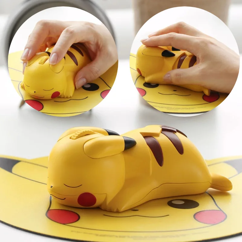

Pokemon Pikachu Ergonomic Wireless Mouse with Mouse Pad Mobile Computer Click Silent Optical Mice with USB Receiver Bluetooth