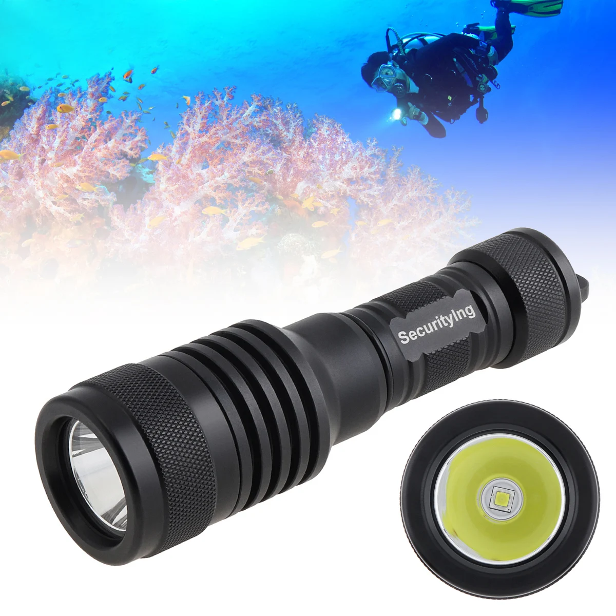 SecurityIng Professional Diving Flashlight with 9 Degree Beam Angle IPX8 Underwater 200M Highlight Lamp U4 LED Dive Light Torch
SecurityIng Professional Diving Flashlight with 9 Degree Beam Angle IPX8 Underwater 200M Highlight Lamp U4 LED Dive Light Torch