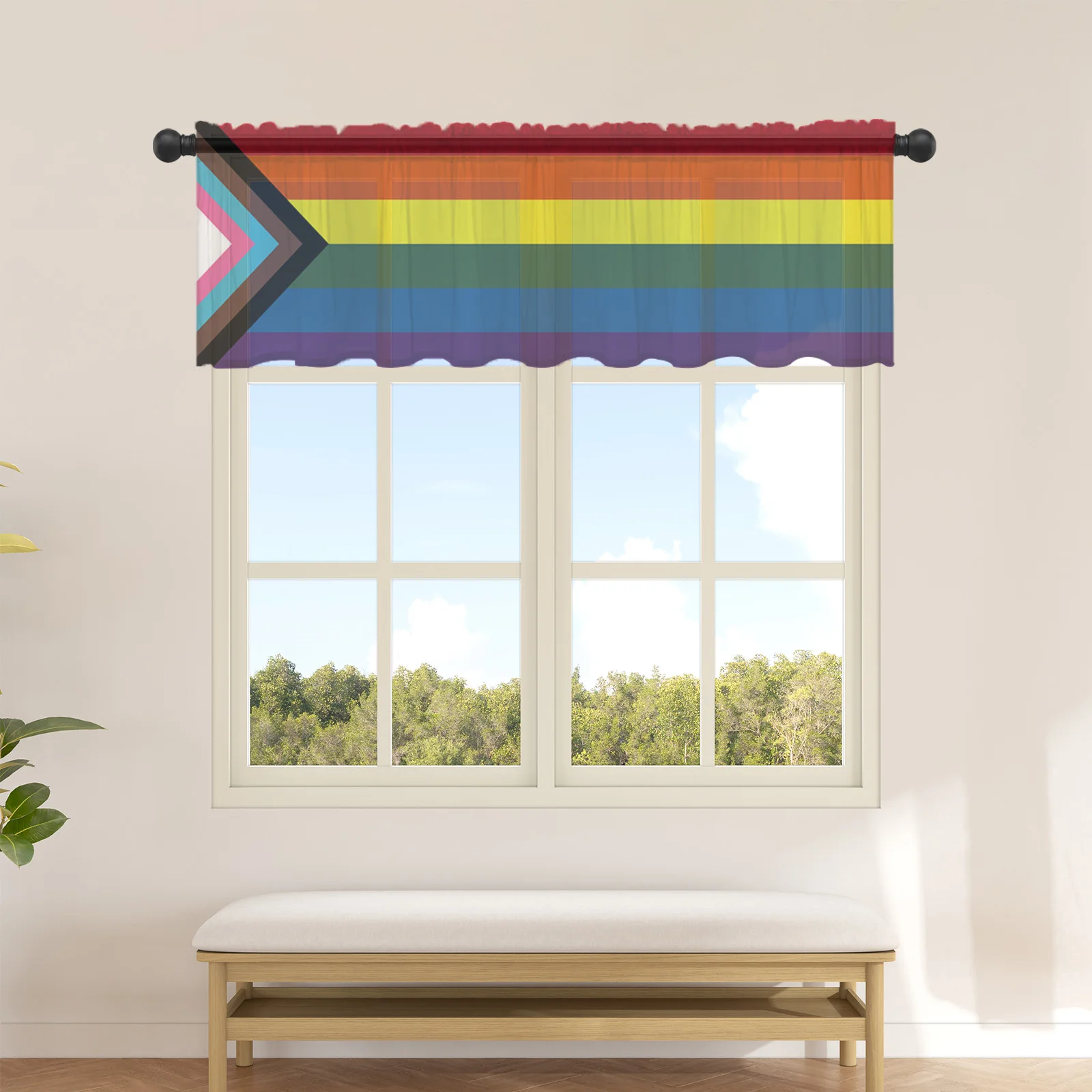 

Rainbow Stripes Short Tulle Curtain Kitchen Small Curtain Sheer Curtain Living Room Home Decor Voile Drapes