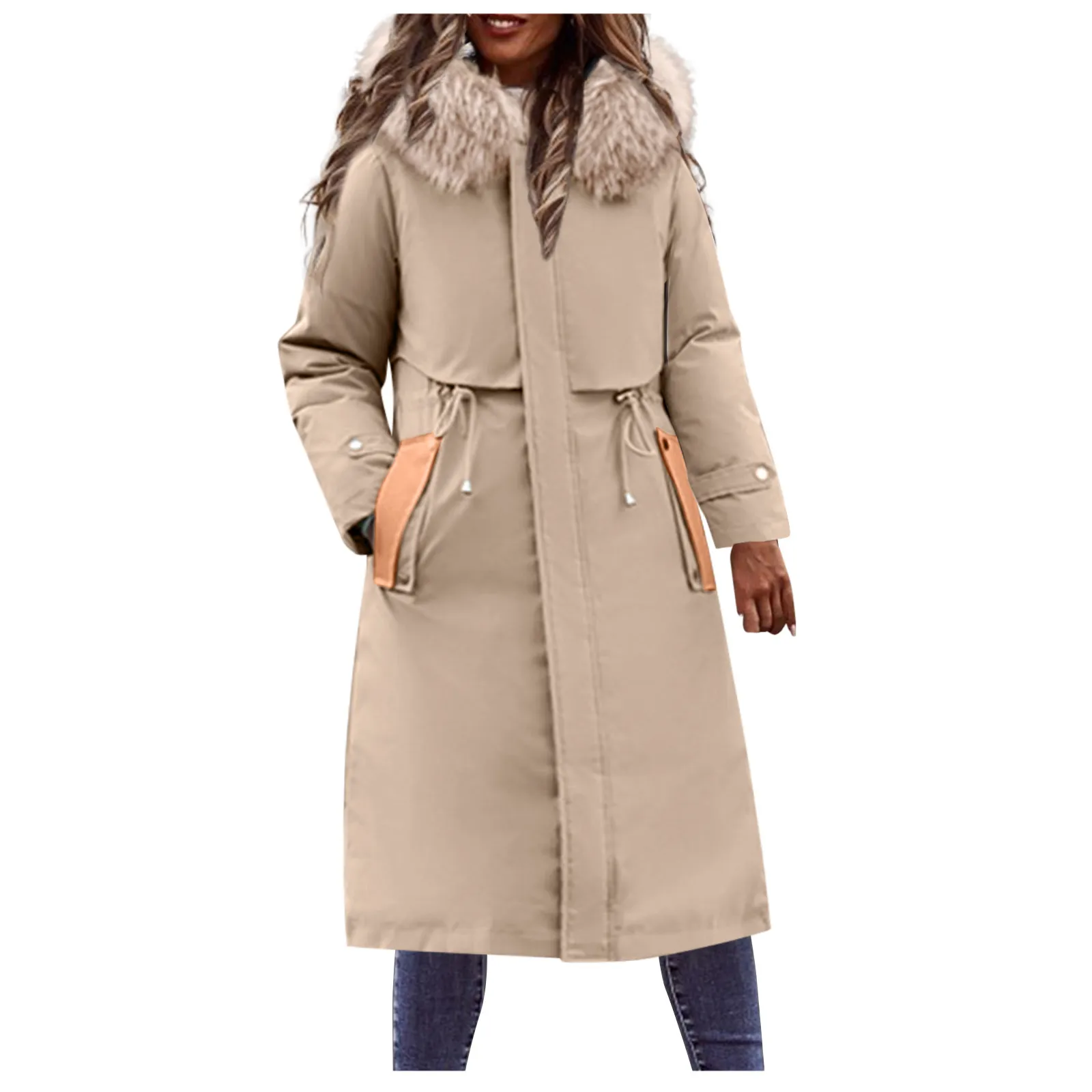 Ladies Thickened Overcoat Drawstring Waist Faux-Fur Hoodie Plush Solid Color Plus Size Long down jacket female 2021 winter
Ladies Thickened Overcoat Drawstring Waist Faux-Fur Hoodie Plush Solid Color Plus Size Long down jacket female 2021 winter