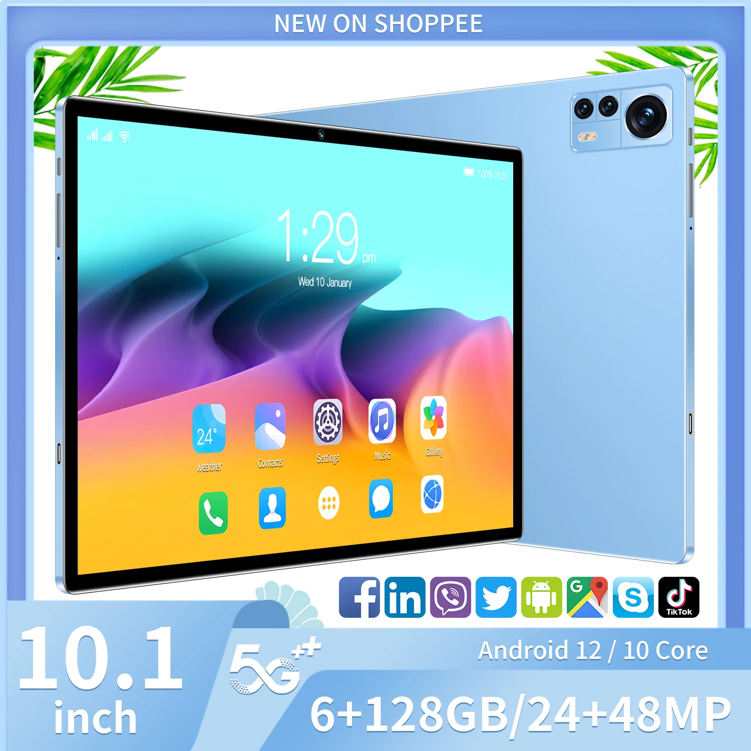 New 10.1-inch 5G tablet Android 10.0 eight core mobile phone calls Google Play 6GB RAM 128GB ROM tablet PC WiFi Bluetooth Type-C
New 10.1-inch 5G tablet Android 10.0 eight core mobile phone calls Google Play 6GB RAM 128GB ROM tablet PC WiFi Bluetooth Type-C