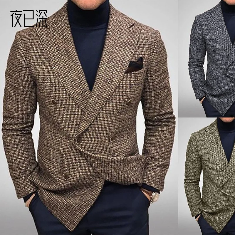 Men Suit Jacket Autumn Winter Long-sleeved Suit with Collar Pockets Slim Waist Double-breasted Checkered Business Casual Jacket
Men Suit Jacket Autumn Winter Long-sleeved Suit with Collar Pockets Slim Waist Double-breasted Checkered Business Casual Jacket