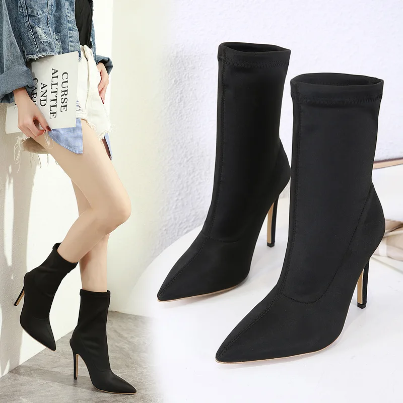 New Arrival Stretch Fabric Women Ankle Boots Pointed Toe High Heels Slip-On Sexy Sock Heels Chelsea Boots For Women's
New Arrival Stretch Fabric Women Ankle Boots Pointed Toe High Heels Slip-On Sexy Sock Heels Chelsea Boots For Women's