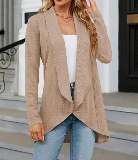 Женский кардиган с длинным рукавом, однотонный Асимметричный вязаный кардиган с открытым спереди, свободного покроя, Осень-зима
Женский кардиган с длинным рукавом, однотонный Асимметричный вязаный кардиган с открытым спереди, свободного покроя, Осень-зима