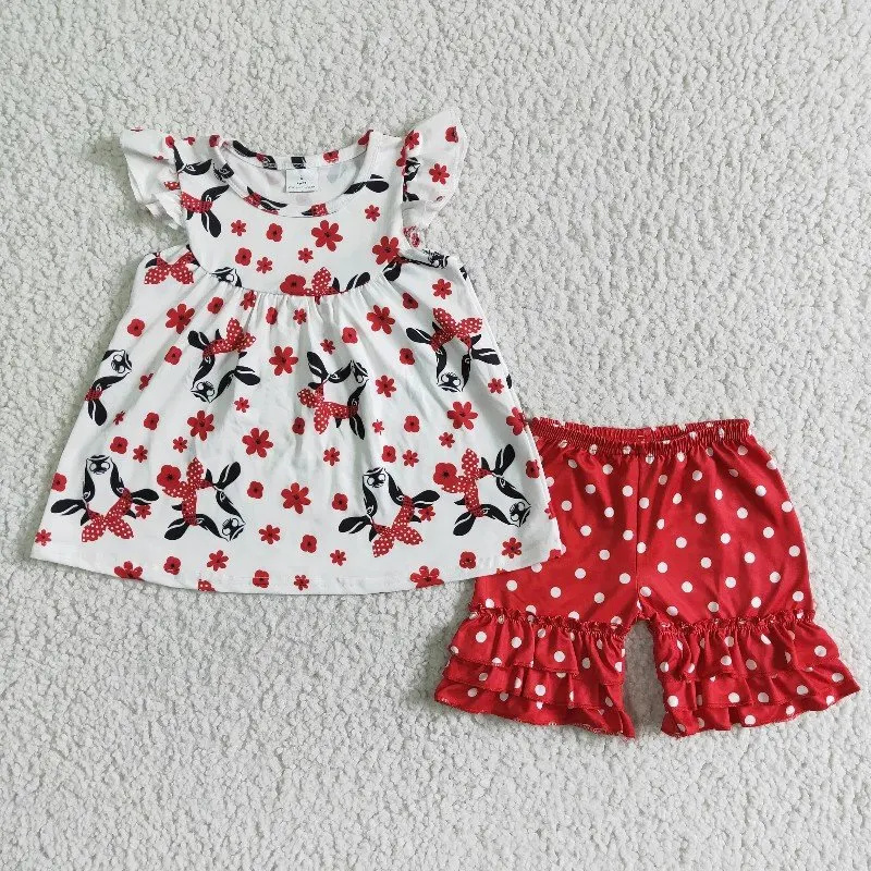 Wholesale Baby Girl Western Flower Cow Summer New Clothing Children Top Toddler Ruffle Red Dots Shorts Kids Fashion Outfit Set
Wholesale Baby Girl Western Flower Cow Summer New Clothing Children Top Toddler Ruffle Red Dots Shorts Kids Fashion Outfit Set