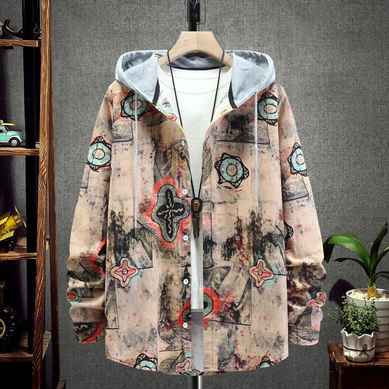 Fashion Mens Hooded Jackets Autumn Vintage Graphic Printing Long Sleeve Button-down Cardigans For Men Spring Trend Loose Coats
Fashion Mens Hooded Jackets Autumn Vintage Graphic Printing Long Sleeve Button-down Cardigans For Men Spring Trend Loose Coats