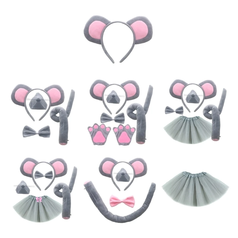 

Детский костюм для мыши, повязка на голову с ушками мыши, хвост, галстук-бабочка, перчатки для носа, юбка-пачка