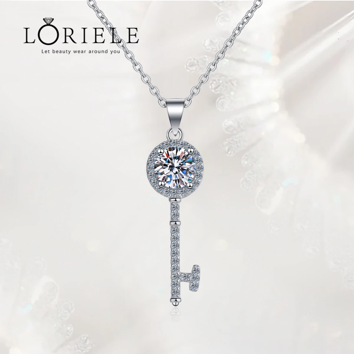 LORIELE S925 White Gold 1ct Moissanite Pendant Key Simple Clavicle Chain Sparkling Diamond Female Necklace for Women Wholesale
LORIELE S925 White Gold 1ct Moissanite Pendant Key Simple Clavicle Chain Sparkling Diamond Female Necklace for Women Wholesale
