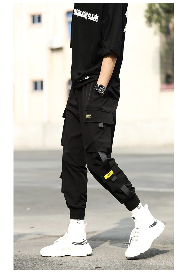 

PROWOW tie-foot overalls men's trendy brand trousers ins nine points loose functional harem pants youth casual pants menfashion