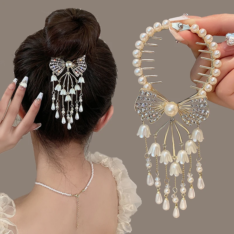 Personality Lily of The Valley Pearl Flower Tassel Hair Grab Clip Women Fashion Buuns Decorating Hair Accessories
Personality Lily of The Valley Pearl Flower Tassel Hair Grab Clip Women Fashion Buuns Decorating Hair Accessories