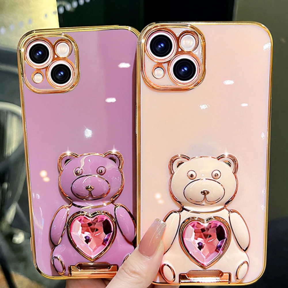 Lovely Cartoon Quicksand Bear Holder Plating Phone Case For iPhone 14 13 12 11 Pro Max Mini + Plus 7 8 X XS XR Protector Cover
Lovely Cartoon Quicksand Bear Holder Plating Phone Case For iPhone 14 13 12 11 Pro Max Mini + Plus 7 8 X XS XR Protector Cover