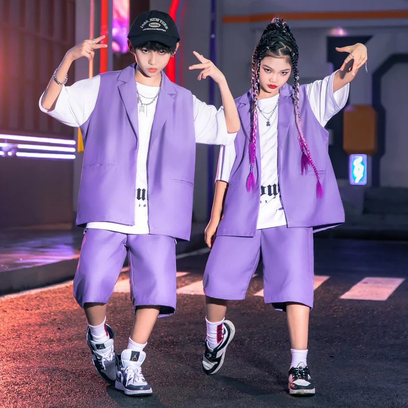 Kids Street Outfit Hip Hop Clothing Purple Sleeveless Blazer Jacket Baggy Shorts for Girl Boy Jazz Dance Costume Teenage Clothes
Kids Street Outfit Hip Hop Clothing Purple Sleeveless Blazer Jacket Baggy Shorts for Girl Boy Jazz Dance Costume Teenage Clothes