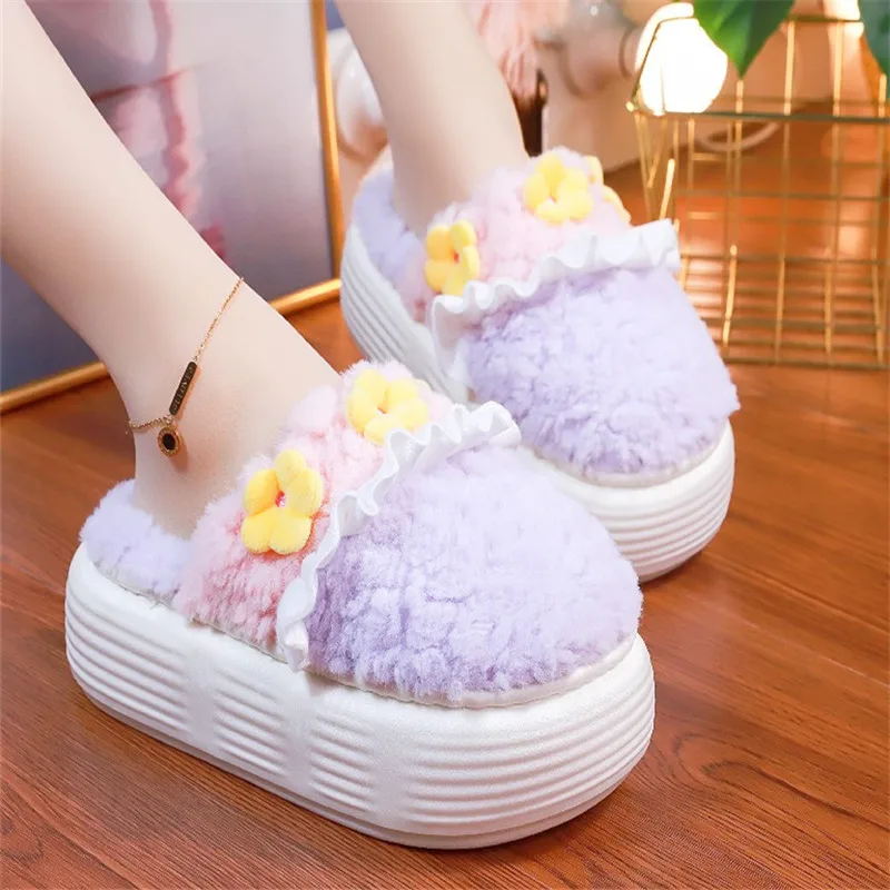 High-Heeled Shoes Lady House Slippers Platform Slides Flock Med Flower Massage Soft Flat Plush Floral with fur Rubber Short
High-Heeled Shoes Lady House Slippers Platform Slides Flock Med Flower Massage Soft Flat Plush Floral with fur Rubber Short