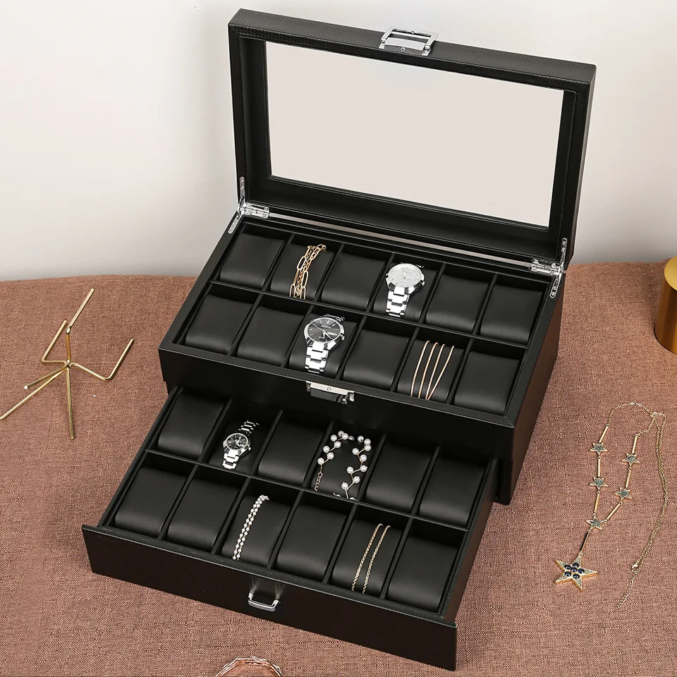 Black Pu Leather Watch Storage Box Luxury Double-Layer Watch Jewelry Storage Box For Quartz Watches Gift Jewelry Box
Black Pu Leather Watch Storage Box Luxury Double-Layer Watch Jewelry Storage Box For Quartz Watches Gift Jewelry Box