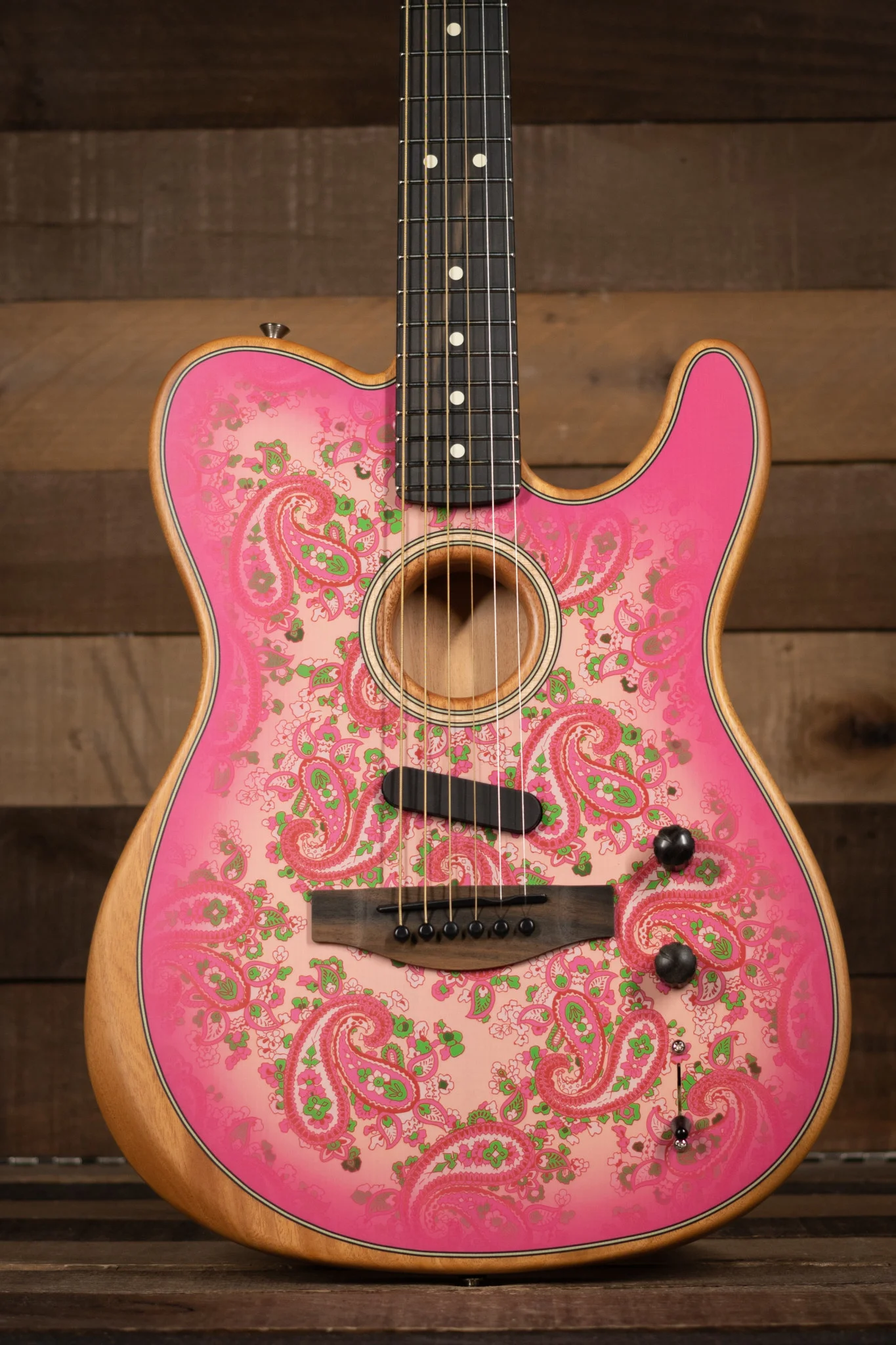 

Rhxflame Acousta Pink Paisley Electric Guitar Polyester Satin Matte Finish Deep C Mahogany Neck Rosewood Fingerboard
