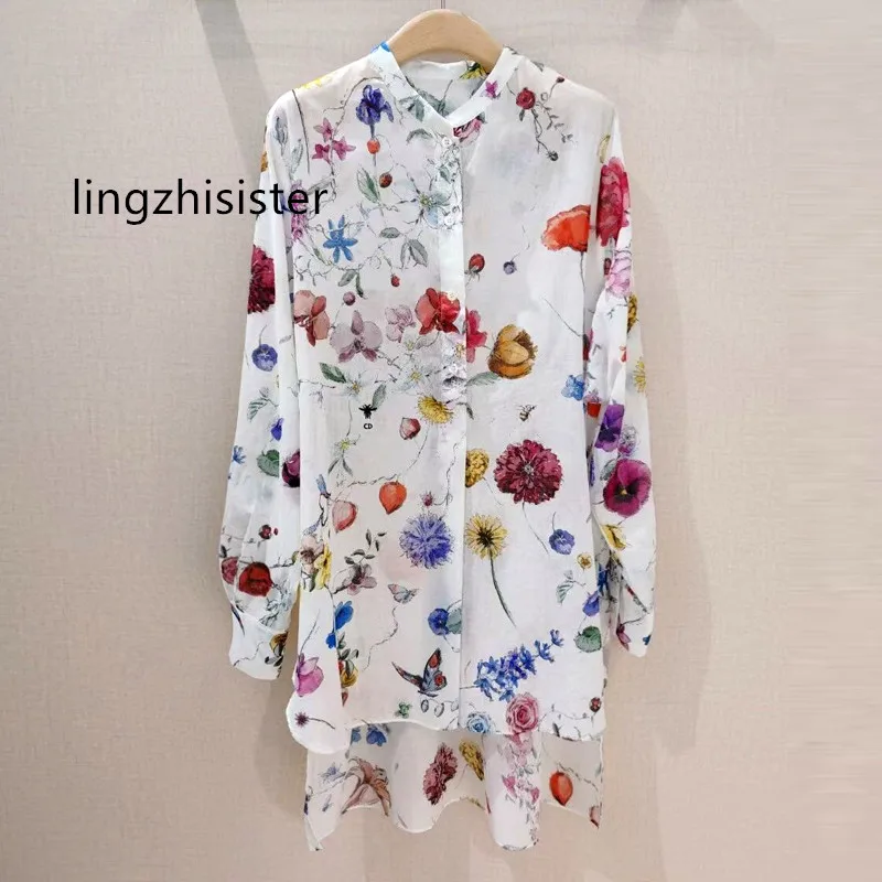 Women Cotton Blouse Dress Elegant Floral 100% Cotton 2023 Autumn Stand Collar Thin Loose Irregualr Dresses Long Sleeve NewArrive
Women Cotton Blouse Dress Elegant Floral 100% Cotton 2023 Autumn Stand Collar Thin Loose Irregualr Dresses Long Sleeve NewArrive