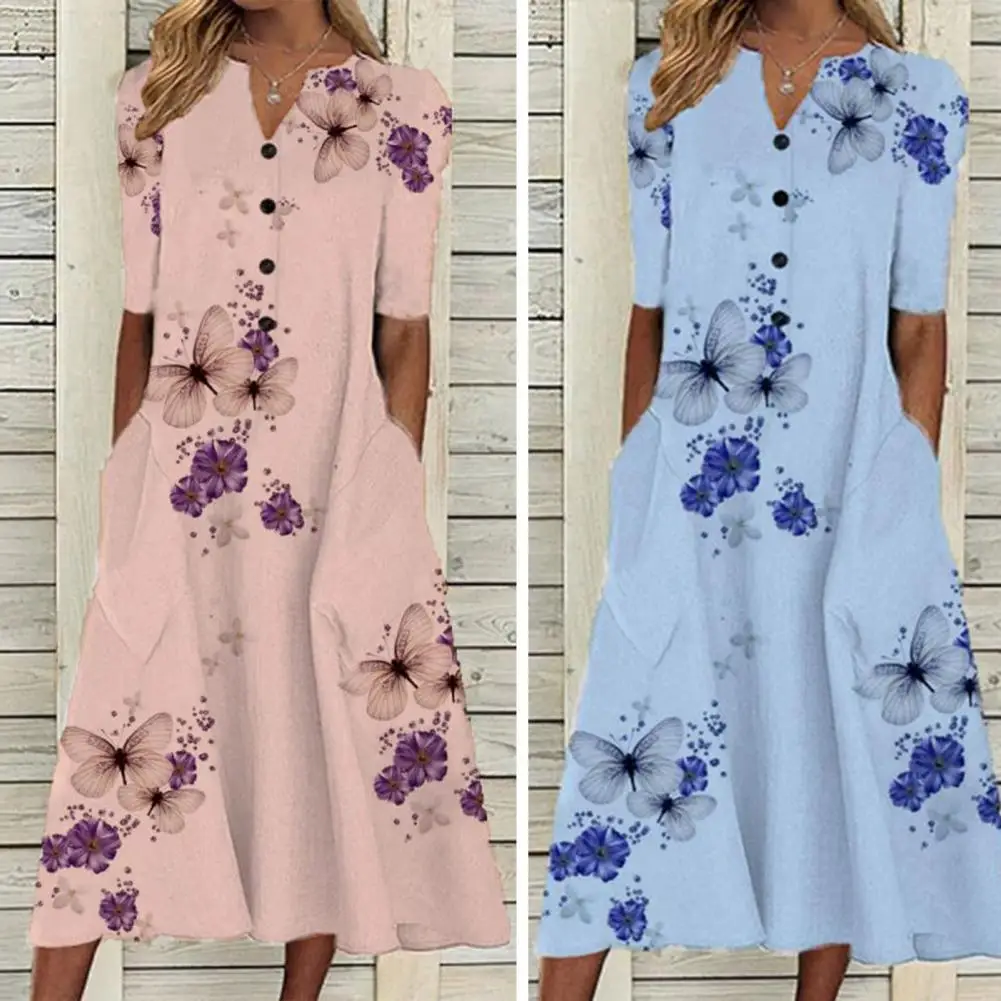 Elegant Women Dresses V Neck Short Sleeve Button Party Dress Women Summer Vintage Print Dress Casual Loose Ladies Dresses
Elegant Women Dresses V Neck Short Sleeve Button Party Dress Women Summer Vintage Print Dress Casual Loose Ladies Dresses