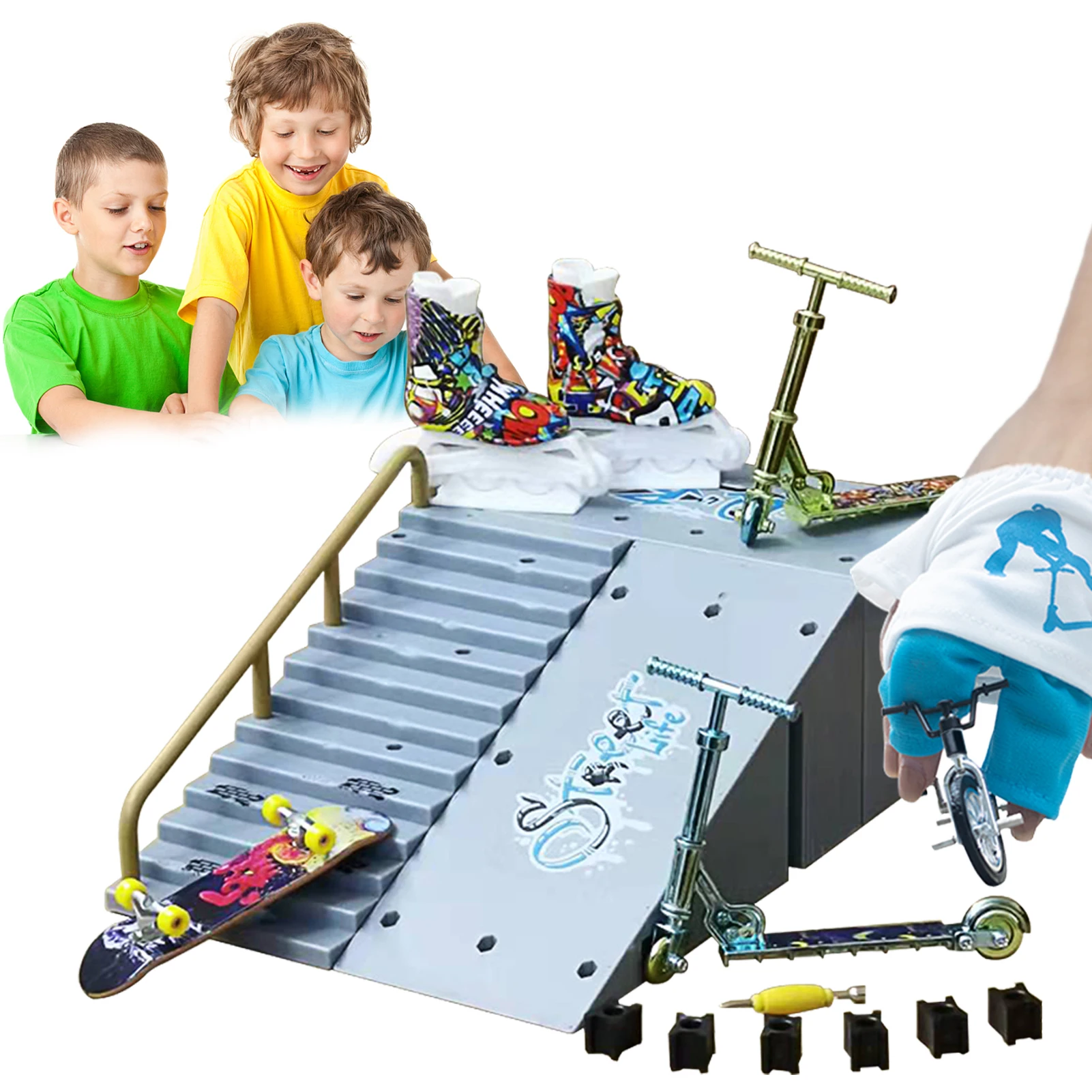 11Pcs Fingerboard Skatepark Set Fingerboard Skate Kit Multiple Skate Park Model Including Skateboards Ramps Scooters Skates
11Pcs Fingerboard Skatepark Set Fingerboard Skate Kit Multiple Skate Park Model Including Skateboards Ramps Scooters Skates