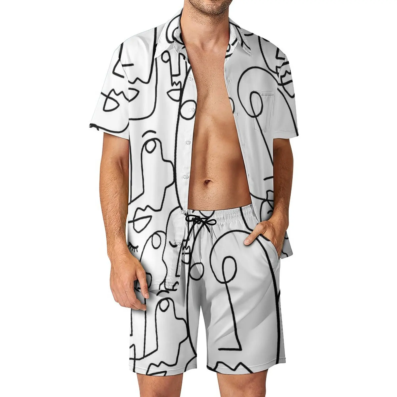 

Женский и мужской комплект с абстрактным рисунком, повседневный комплект рубашки, модные пляжные шорты, летний Графический костюм, 2 предмета, женская одежда