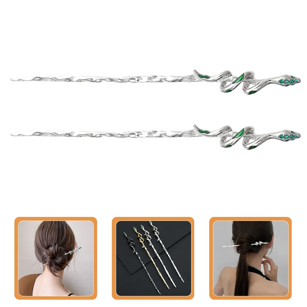 

2 Pcs Hair Rhinestones Vintage Hairpin Chopsticks Accessories Bun Women Bride