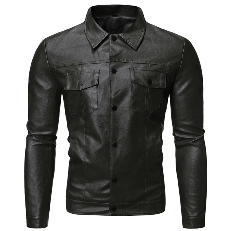 men's biker jacket autumn lapel simple dark green single-breasted windproof PU jacke tartificial leather brand men's clothing
men's biker jacket autumn lapel simple dark green single-breasted windproof PU jacke tartificial leather brand men's clothing