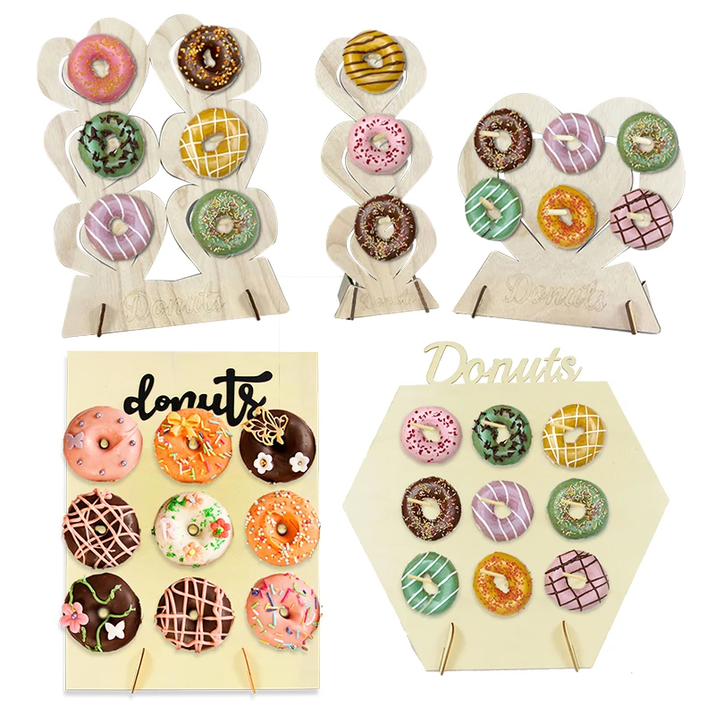 

Wooden Donuts Wall Display Stand Holder Wedding Dessert Table Decoration Birthday Baby Shower Donut Party Doughnut Display Racks