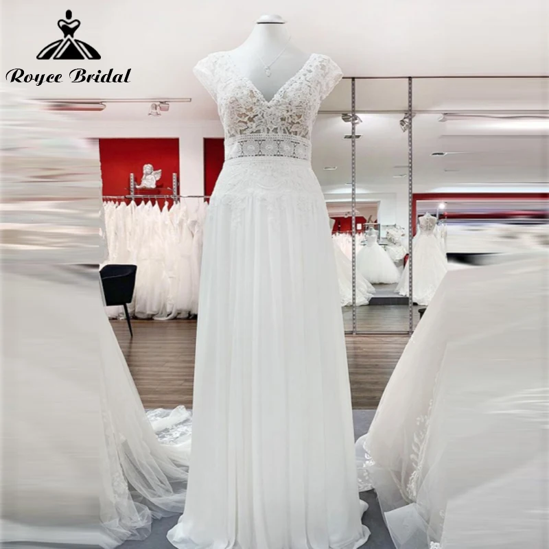 Boho V-neck Short Cap Sleeve Sexy Back Button Lace Appliques A-Line Wedding Dresses Chiffon Bridal Gowns Sweep robe de mariée
Boho V-neck Short Cap Sleeve Sexy Back Button Lace Appliques A-Line Wedding Dresses Chiffon Bridal Gowns Sweep robe de mariée