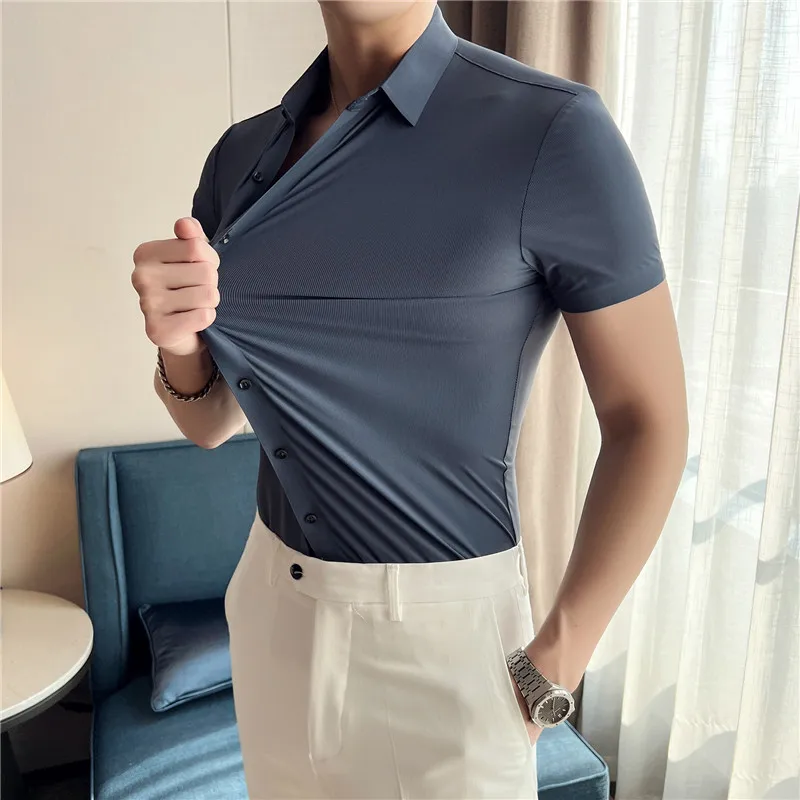 2022 Summer Elasticity Seamless Striped Shirts Men Short Sleeve Slim Business Dress Shirt Casual Slim Social Party Tuxedo Blouse
2022 Summer Elasticity Seamless Striped Shirts Men Short Sleeve Slim Business Dress Shirt Casual Slim Social Party Tuxedo Blouse