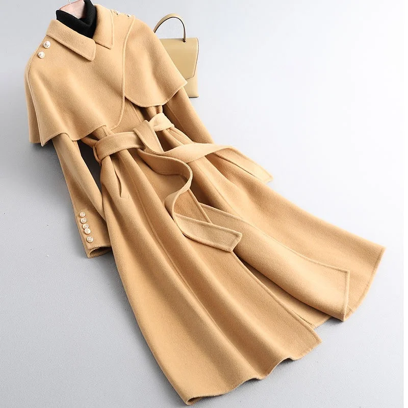 High-end Autumn and Winter Woolen Coat 2022 New Mid-length Cloak Belt Double-sided Cashmere Coat Women
High-end Autumn and Winter Woolen Coat 2022 New Mid-length Cloak Belt Double-sided Cashmere Coat Women