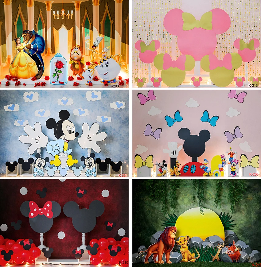Disney Cartoon Mickey Minnie Mouse Donald Duck Lion King Beauty and The Beast Happy Birthday Backgrounds Decors Party Backdrops
Disney Cartoon Mickey Minnie Mouse Donald Duck Lion King Beauty and The Beast Happy Birthday Backgrounds Decors Party Backdrops