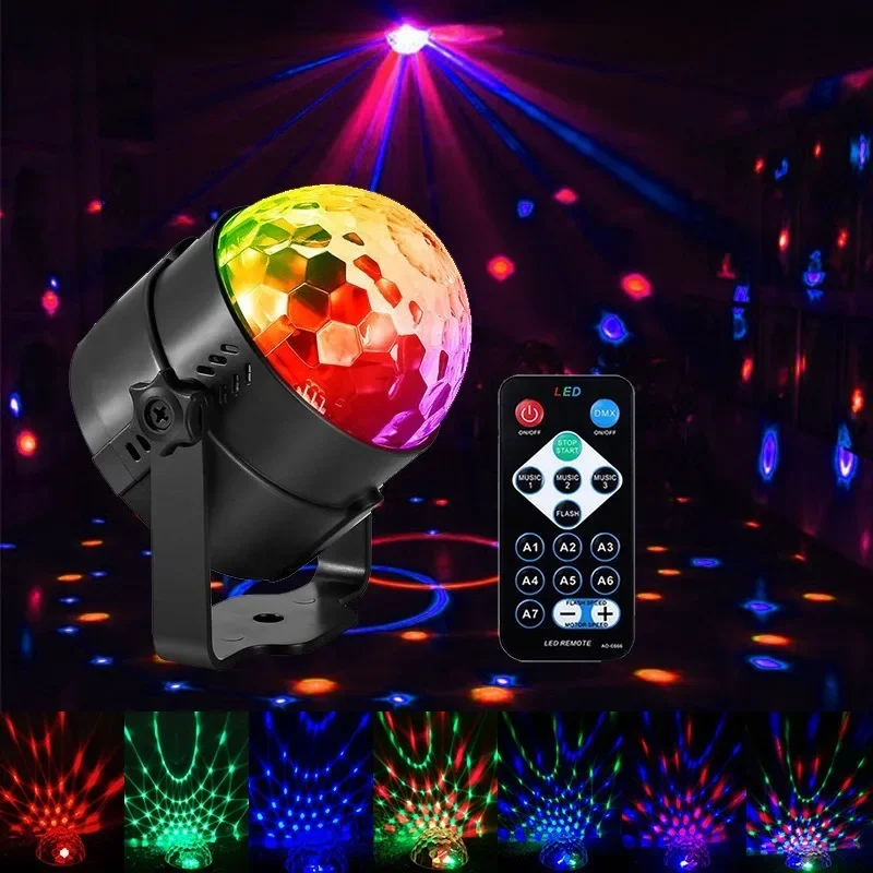 

USB Stage Light RGB Laser Projector Sound Activated Rotating Disco DJ Party Magic Ball Mini Strobe Lamp Home KTV Christmas Show