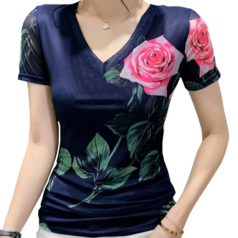 Fashion Small Size Slim Fit Short Sleeve Printing T-shirt Young Lady Dance Summer Female Tees Sexy V-neck Rose Blue Top Woman
Fashion Small Size Slim Fit Short Sleeve Printing T-shirt Young Lady Dance Summer Female Tees Sexy V-neck Rose Blue Top Woman
