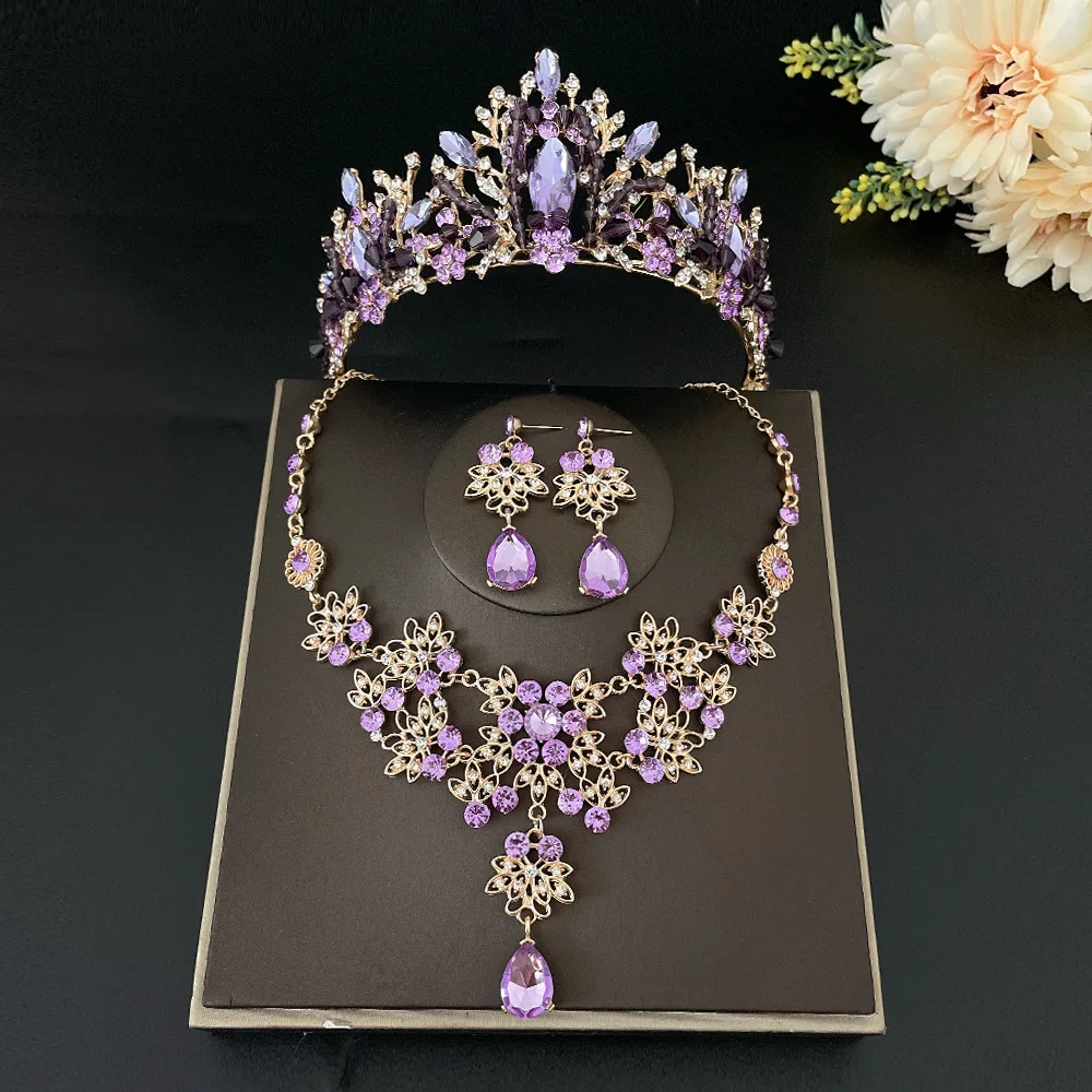 Trendy Purple Crystal Rhinestone Bridal Tiara Crown Earrings Women Queen Princess Necklace Sets Fashion Jewelry Set Diadems
Trendy Purple Crystal Rhinestone Bridal Tiara Crown Earrings Women Queen Princess Necklace Sets Fashion Jewelry Set Diadems